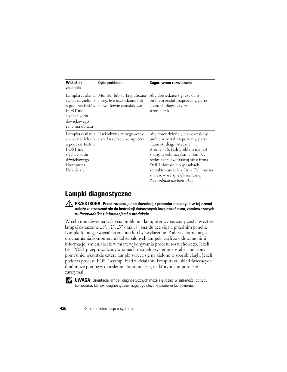 Lampki diagnostyczne, Patrz „lampki diagnostyczne” na stronie 436 | Dell OptiPlex 740 User Manual | Page 436 / 532