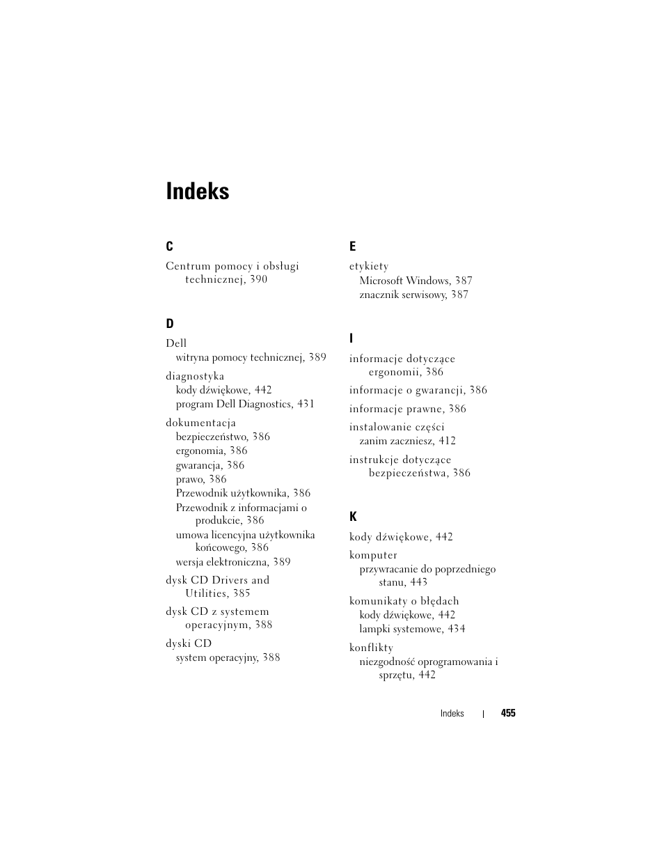 Indeks | Dell OptiPlex 740 User Manual | Page 455 / 532