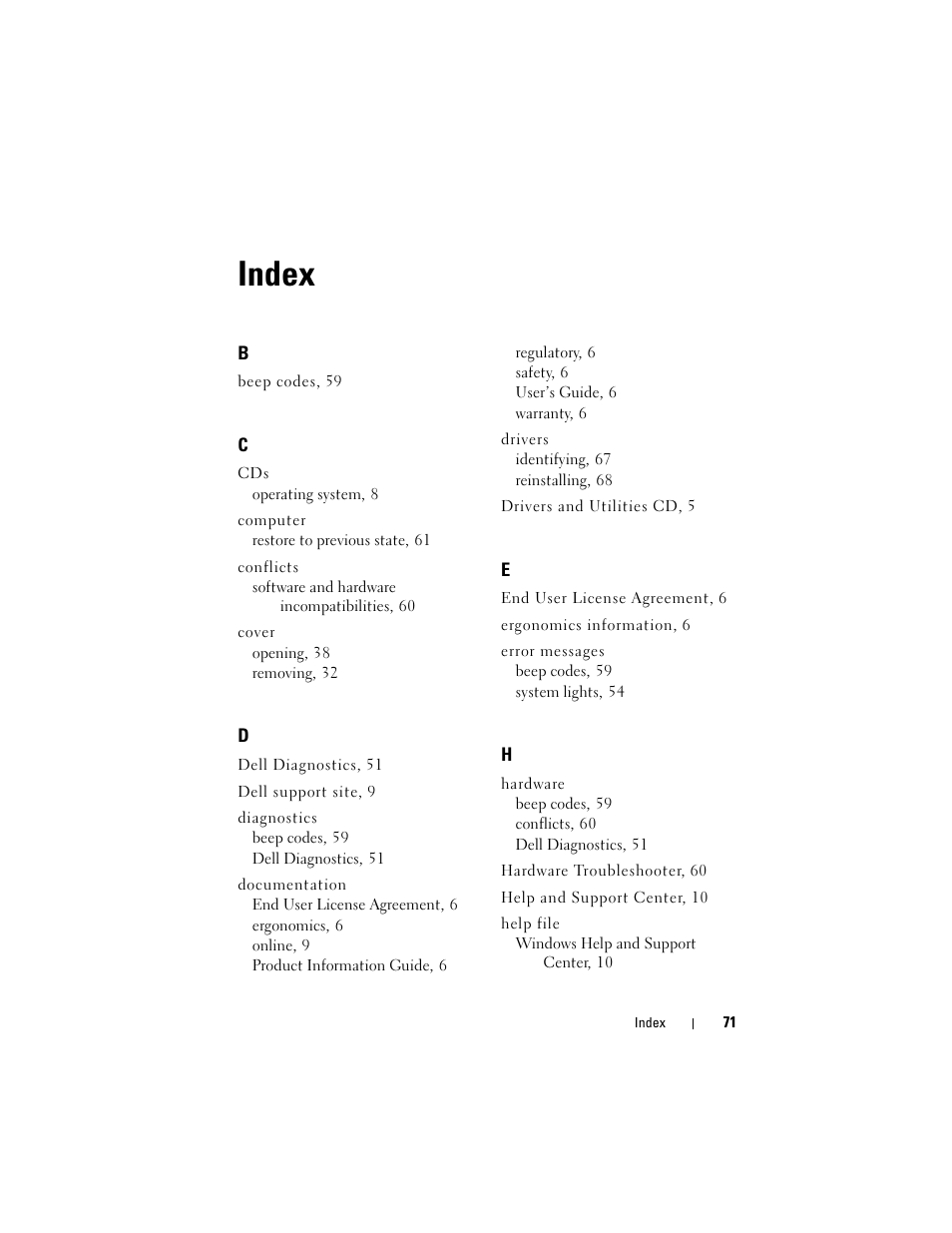 Index | Dell OptiPlex 740 User Manual | Page 71 / 532