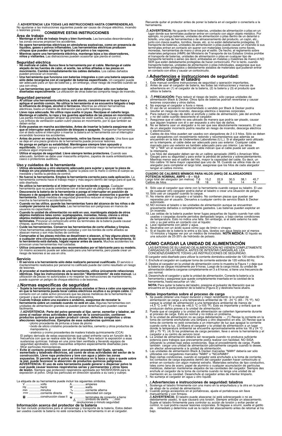 Cómo cargar la unidad de alimentación, Normas específicas de seguridad | Black & Decker FireStorm FS1802D User Manual | Page 5 / 6