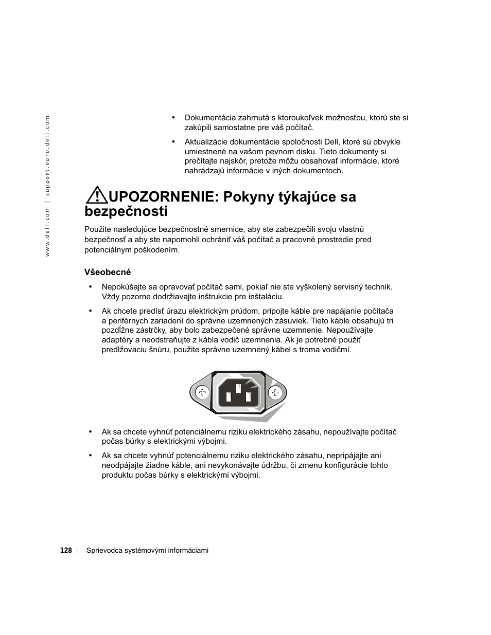 Upozornenie: pokyny týkajúce sa bezpečnosti, Vðeobecné, Všeobecné | Dell Precision 340 User Manual | Page 129 / 172
