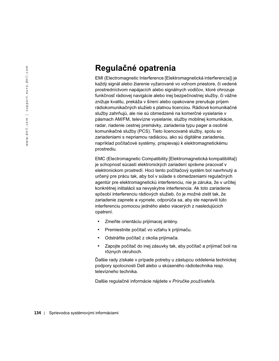 Regulačné opatrenia | Dell Precision 340 User Manual | Page 135 / 172