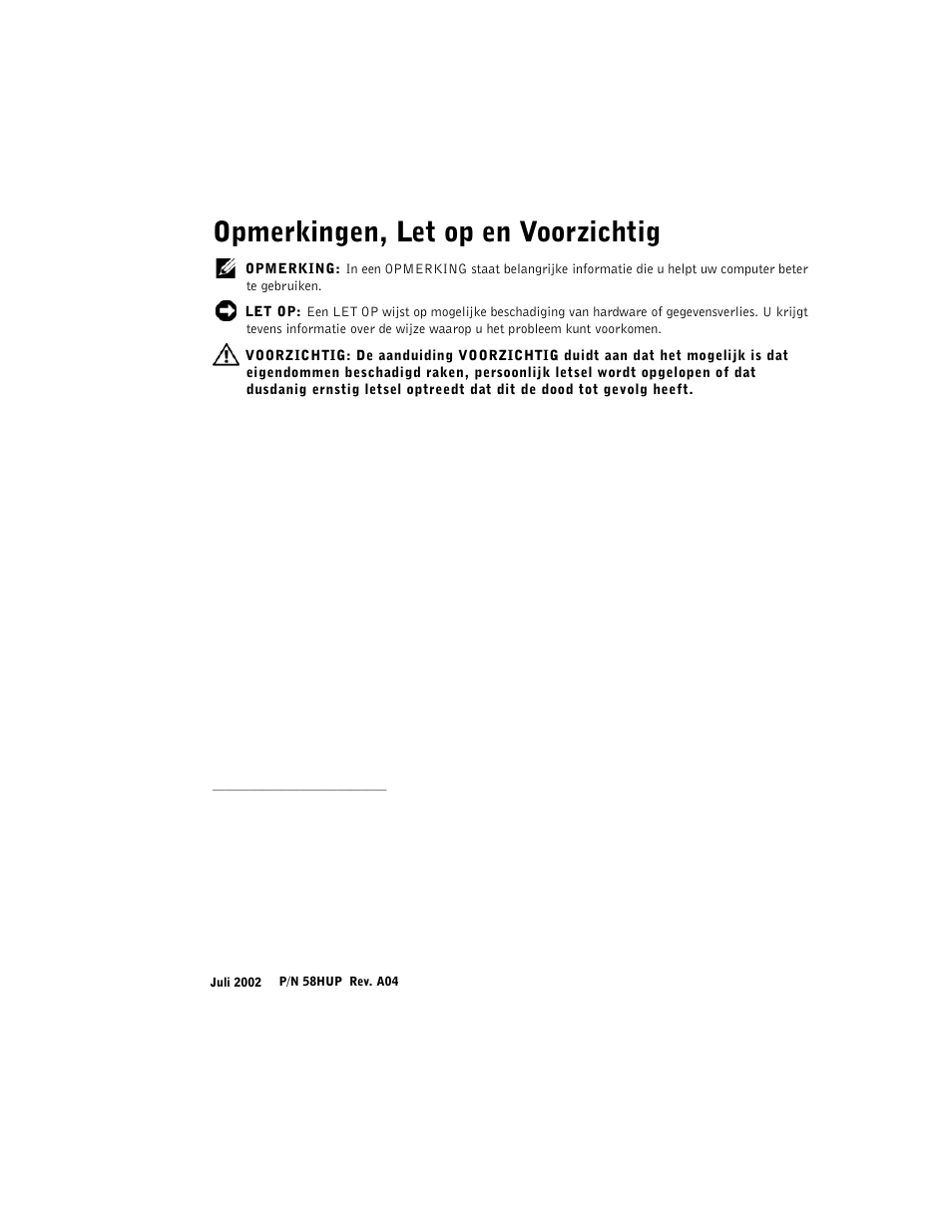 Opmerkingen, let op en voorzichtig | Dell Precision 340 User Manual | Page 39 / 172