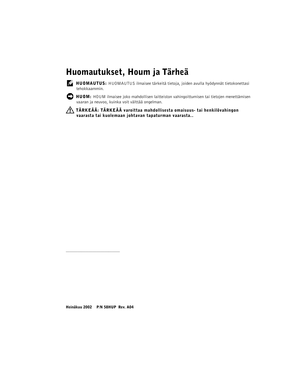 Huomautukset, houm ja tärheä | Dell Precision 340 User Manual | Page 51 / 172