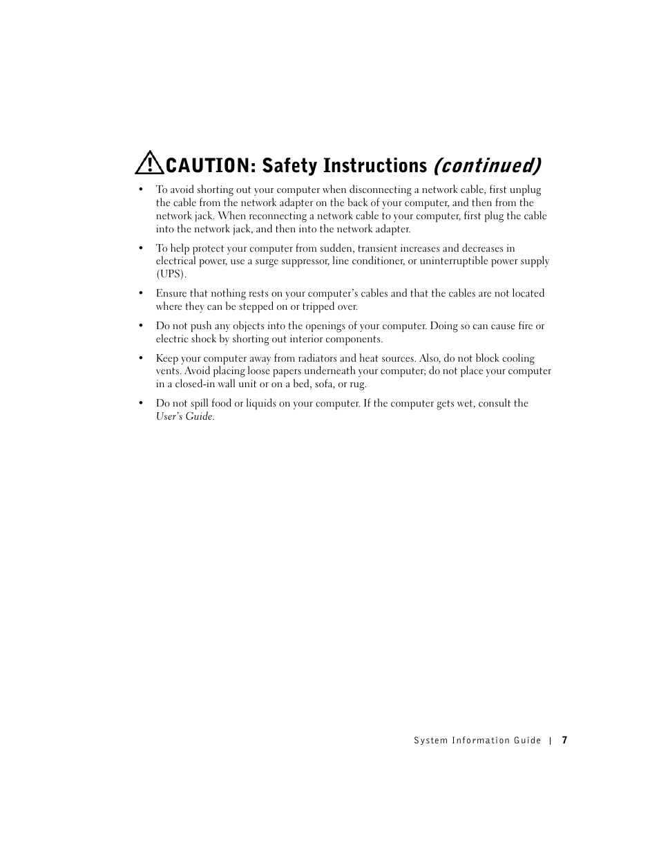 Caution: safety instructions (continued) | Dell Precision 340 User Manual | Page 8 / 172