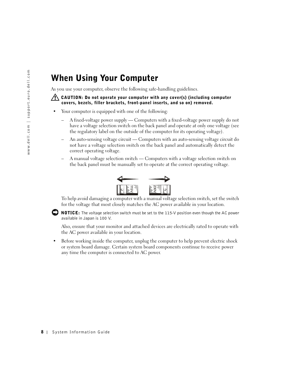 When using your computer | Dell Precision 340 User Manual | Page 9 / 172
