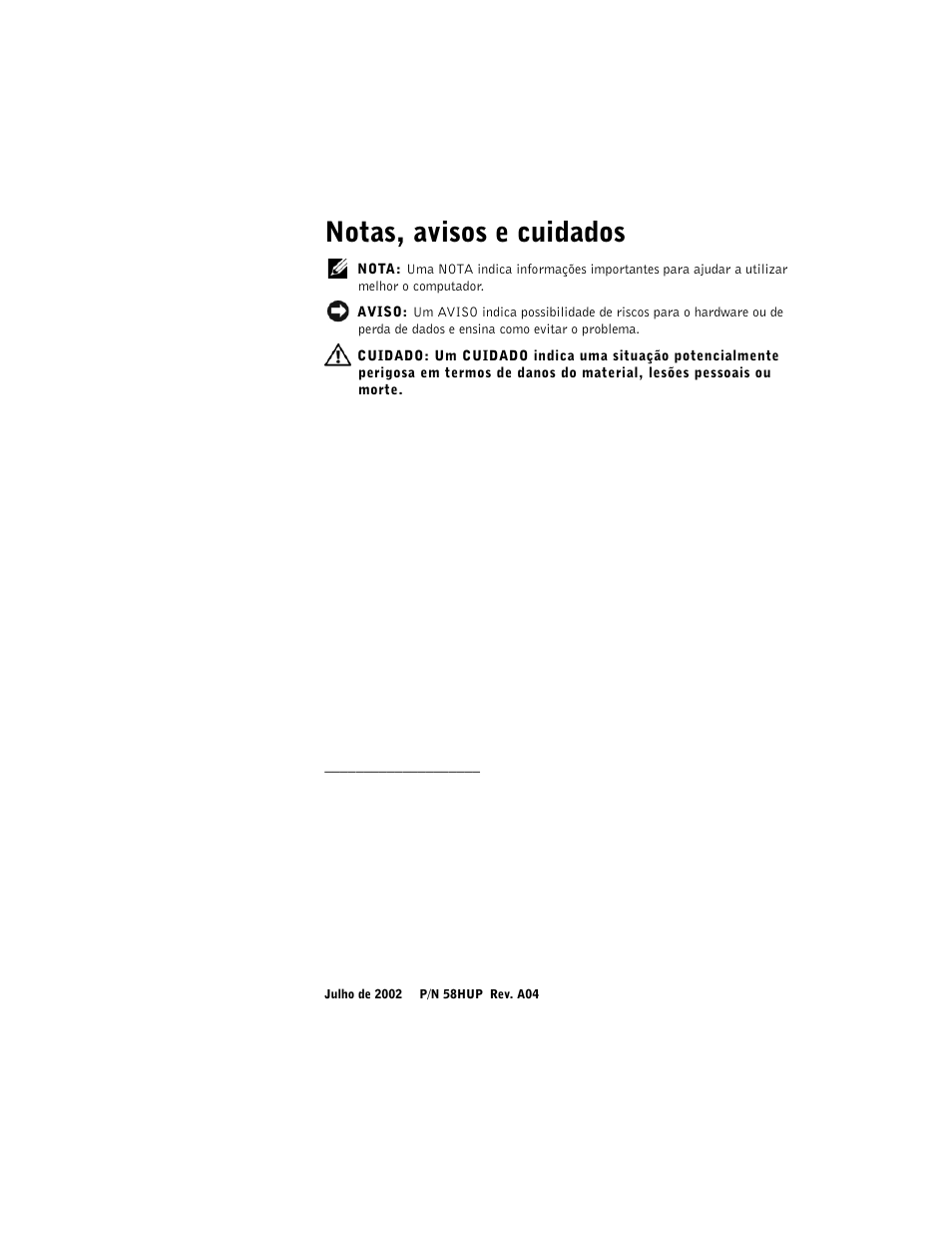 Notas, avisos e cuidados | Dell Precision 340 User Manual | Page 99 / 172