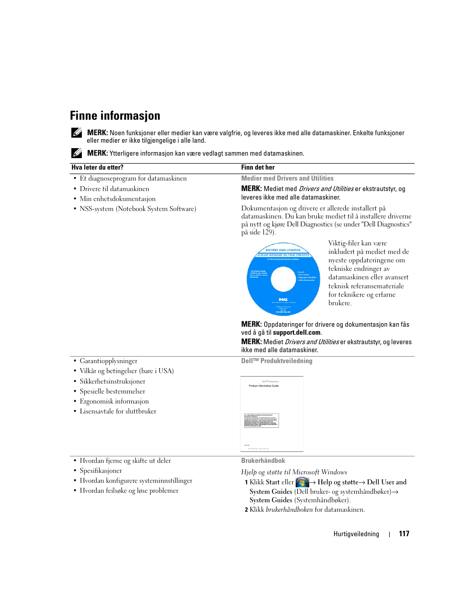 Finne informasjon | Dell Latitude D531 (Mid 2007) User Manual | Page 117 / 224