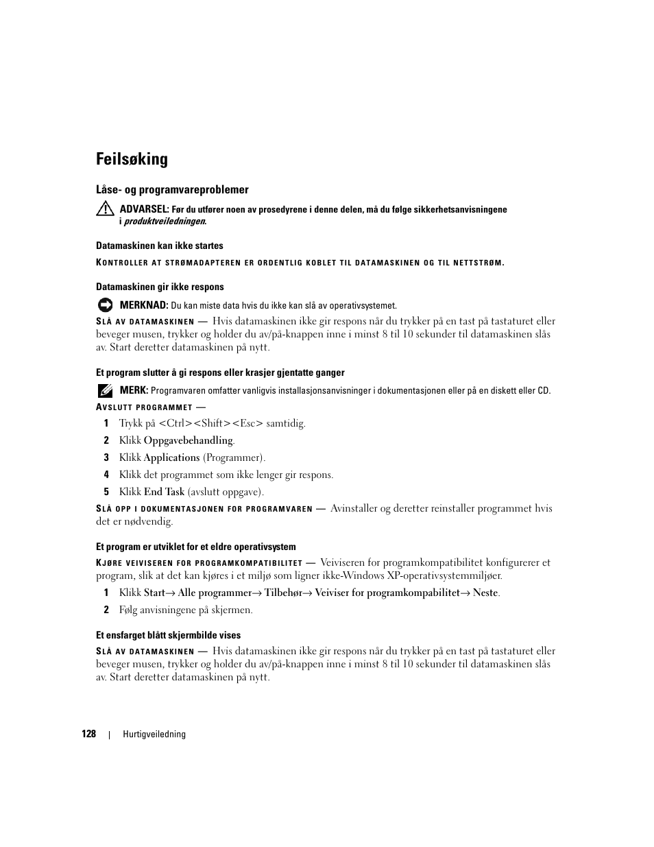 Feilsøking, Låse- og programvareproblemer | Dell Latitude D531 (Mid 2007) User Manual | Page 128 / 224