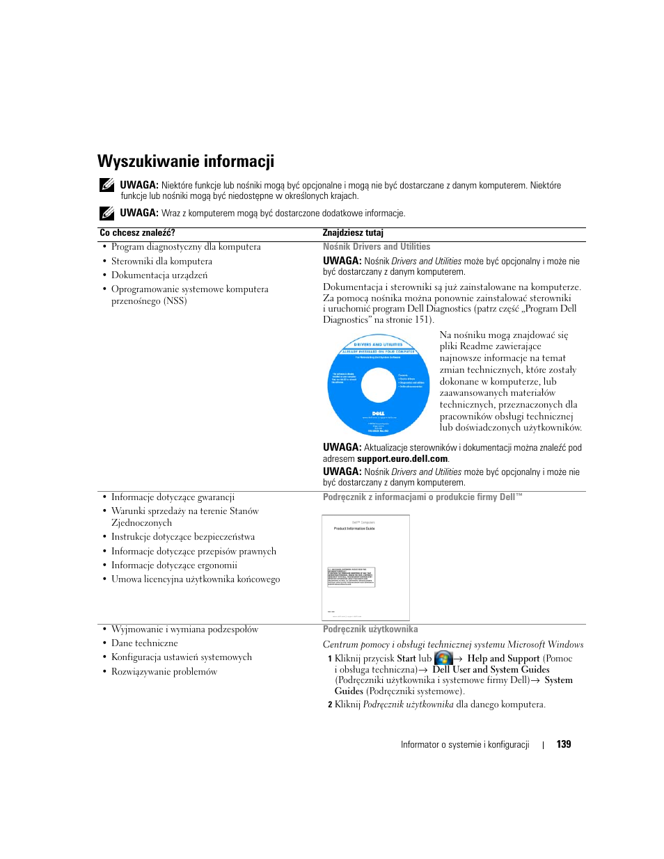 Wyszukiwanie informacji | Dell Latitude D531 (Mid 2007) User Manual | Page 139 / 224