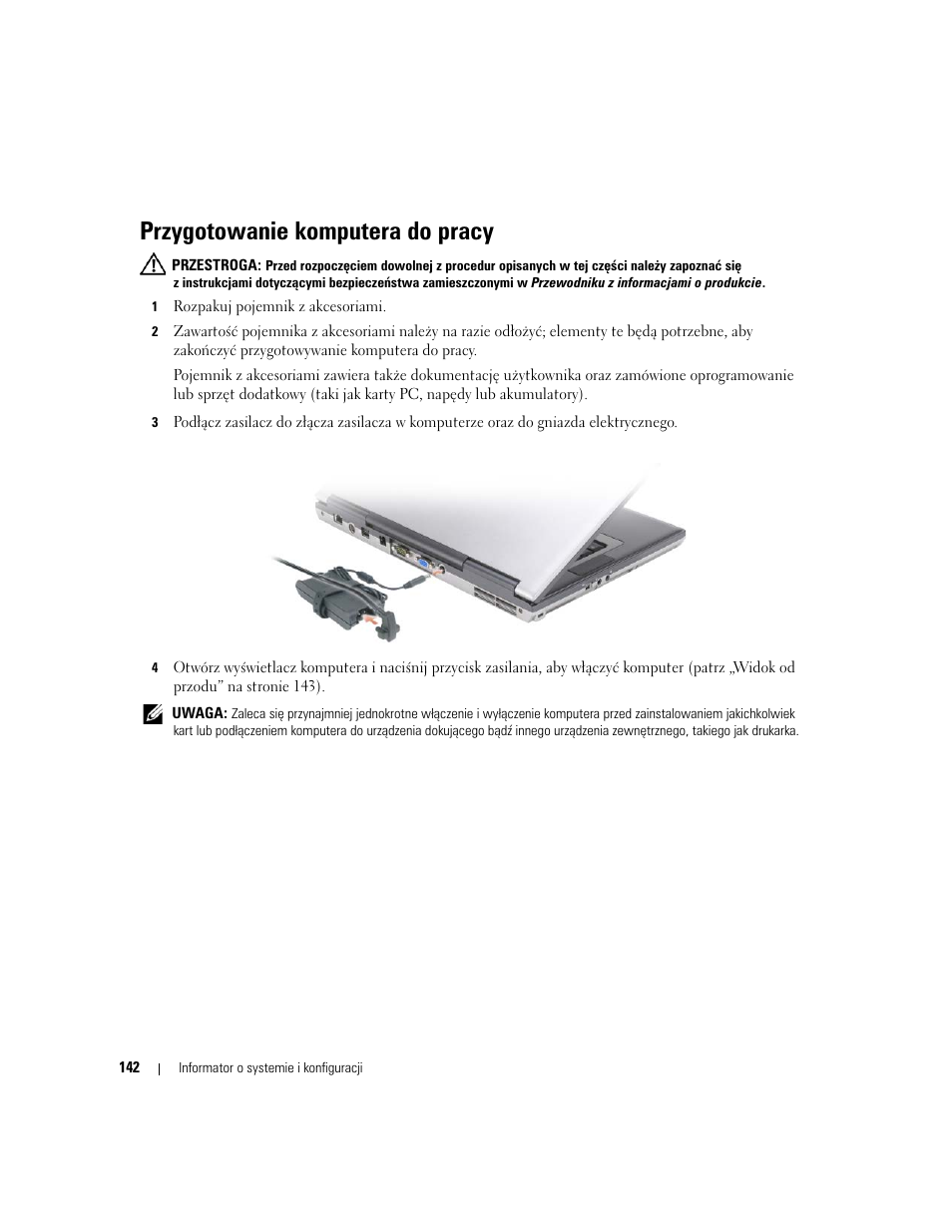 Przygotowanie komputera do pracy | Dell Latitude D531 (Mid 2007) User Manual | Page 142 / 224