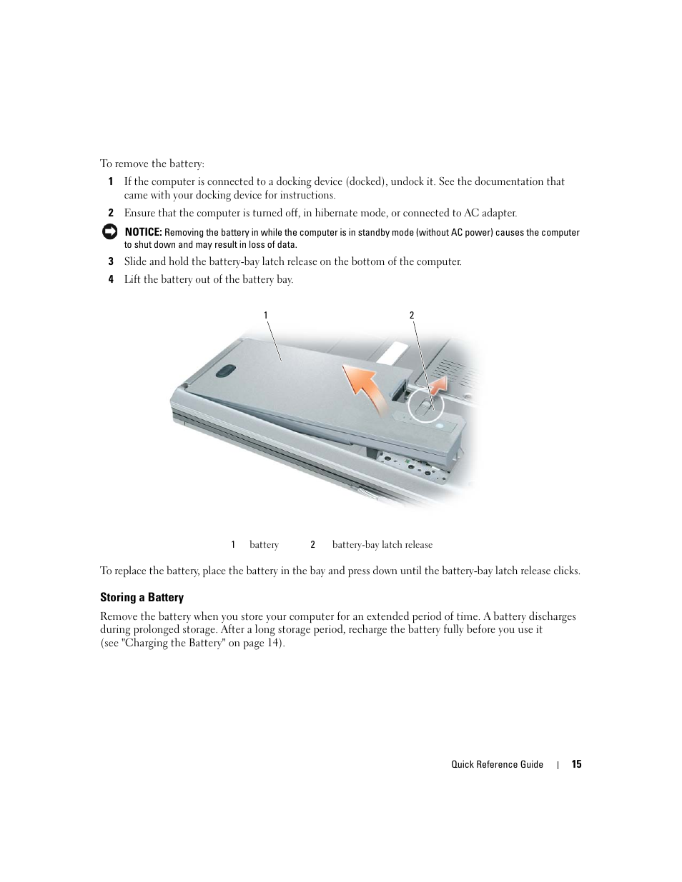 Storing a battery | Dell Latitude D531 (Mid 2007) User Manual | Page 15 / 224