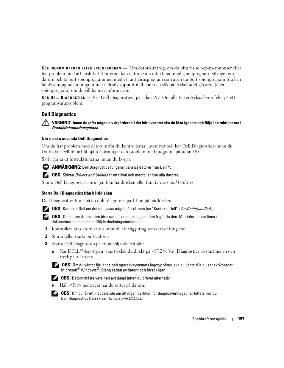 Dell diagnostics | Dell Latitude D531 (Mid 2007) User Manual | Page 197 / 224