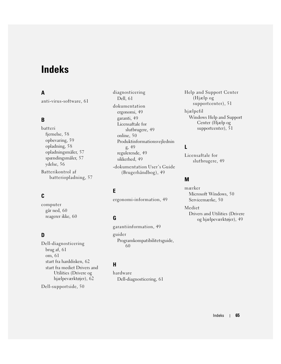 Indeks | Dell Latitude D531 (Mid 2007) User Manual | Page 65 / 224
