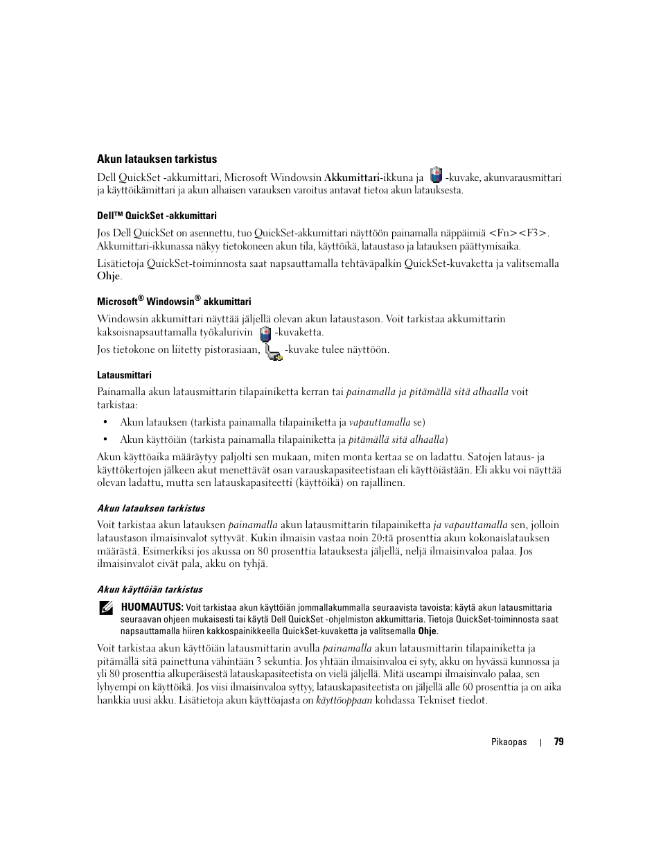 Akun latauksen tarkistus | Dell Latitude D531 (Mid 2007) User Manual | Page 79 / 224