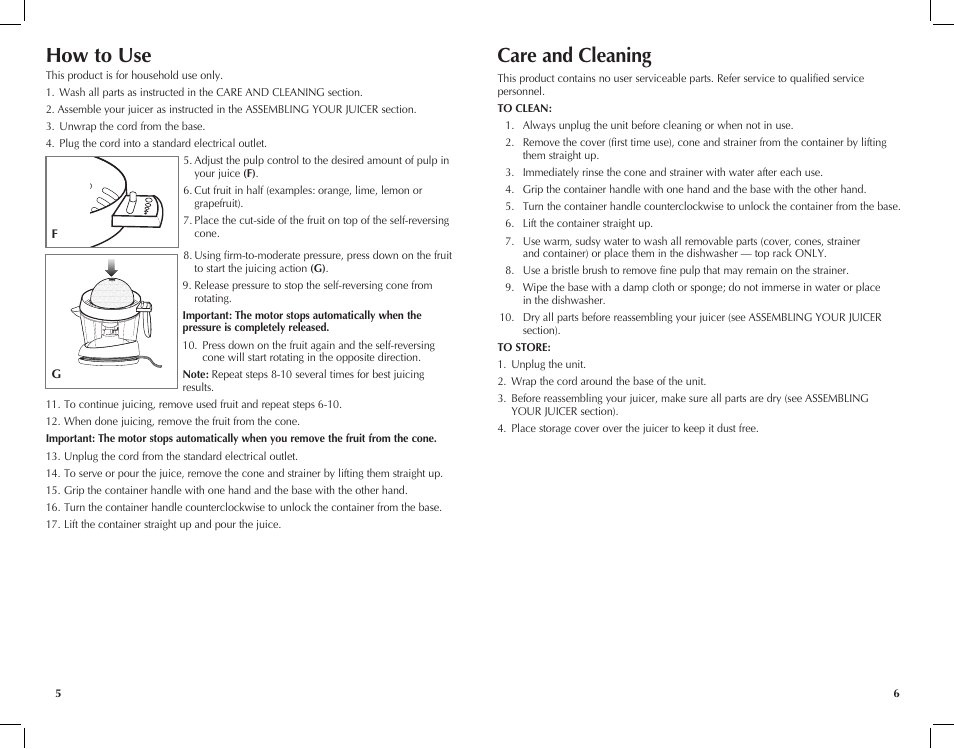 How to use, Care and cleaning | Black & Decker CJ625 User Manual | Page 4 / 13