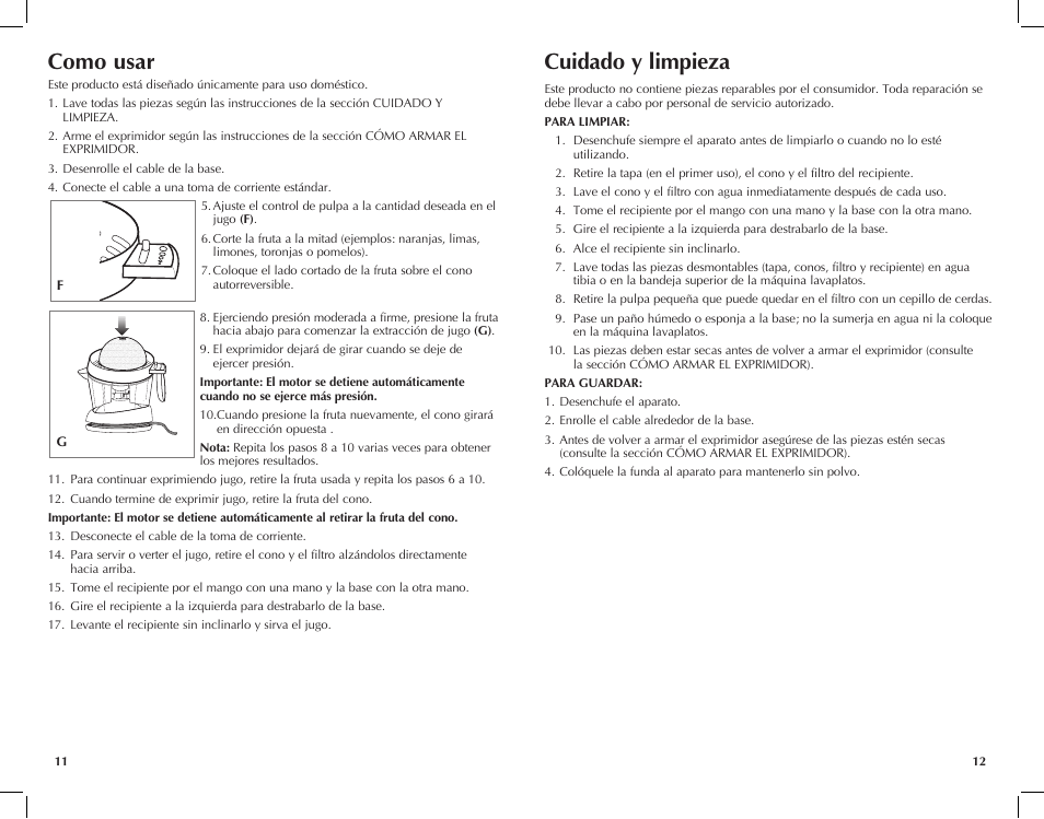 Como usar, Cuidado y limpieza | Black & Decker CJ625 User Manual | Page 7 / 13