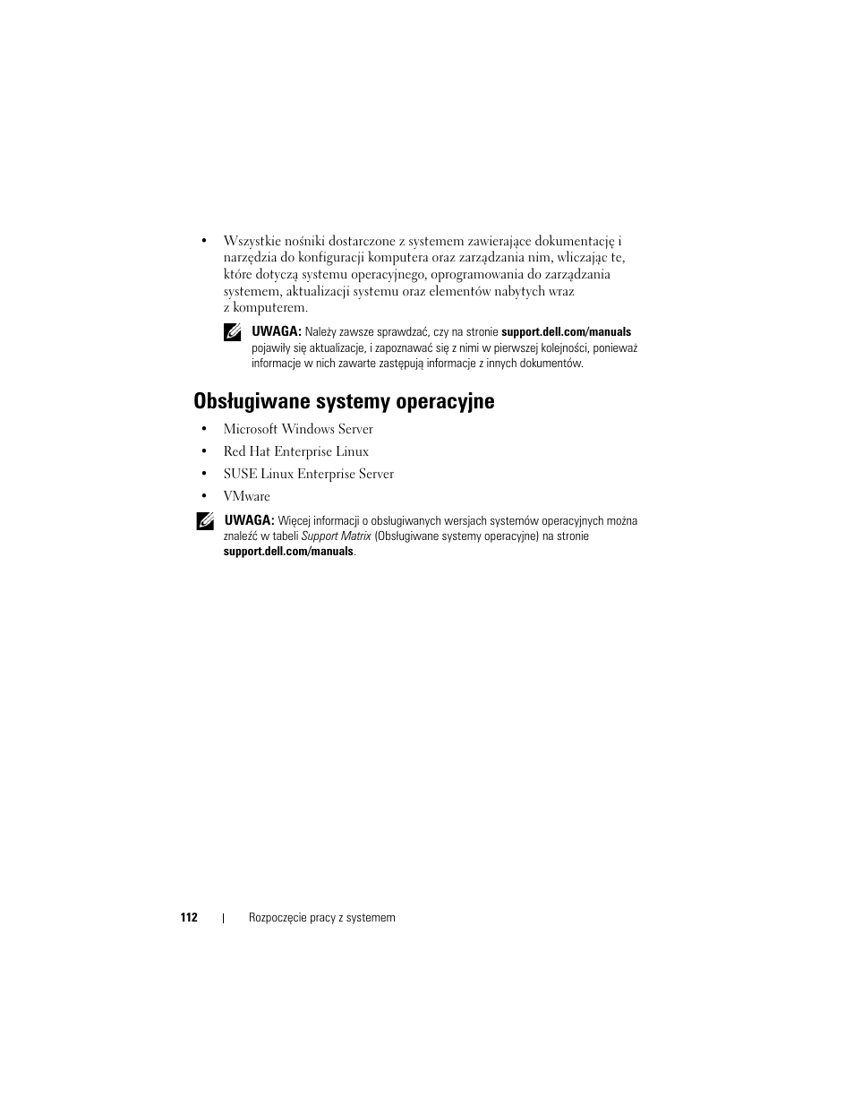 Obsługiwane systemy operacyjne | Dell POWERVAULT MD3620F User Manual | Page 114 / 222