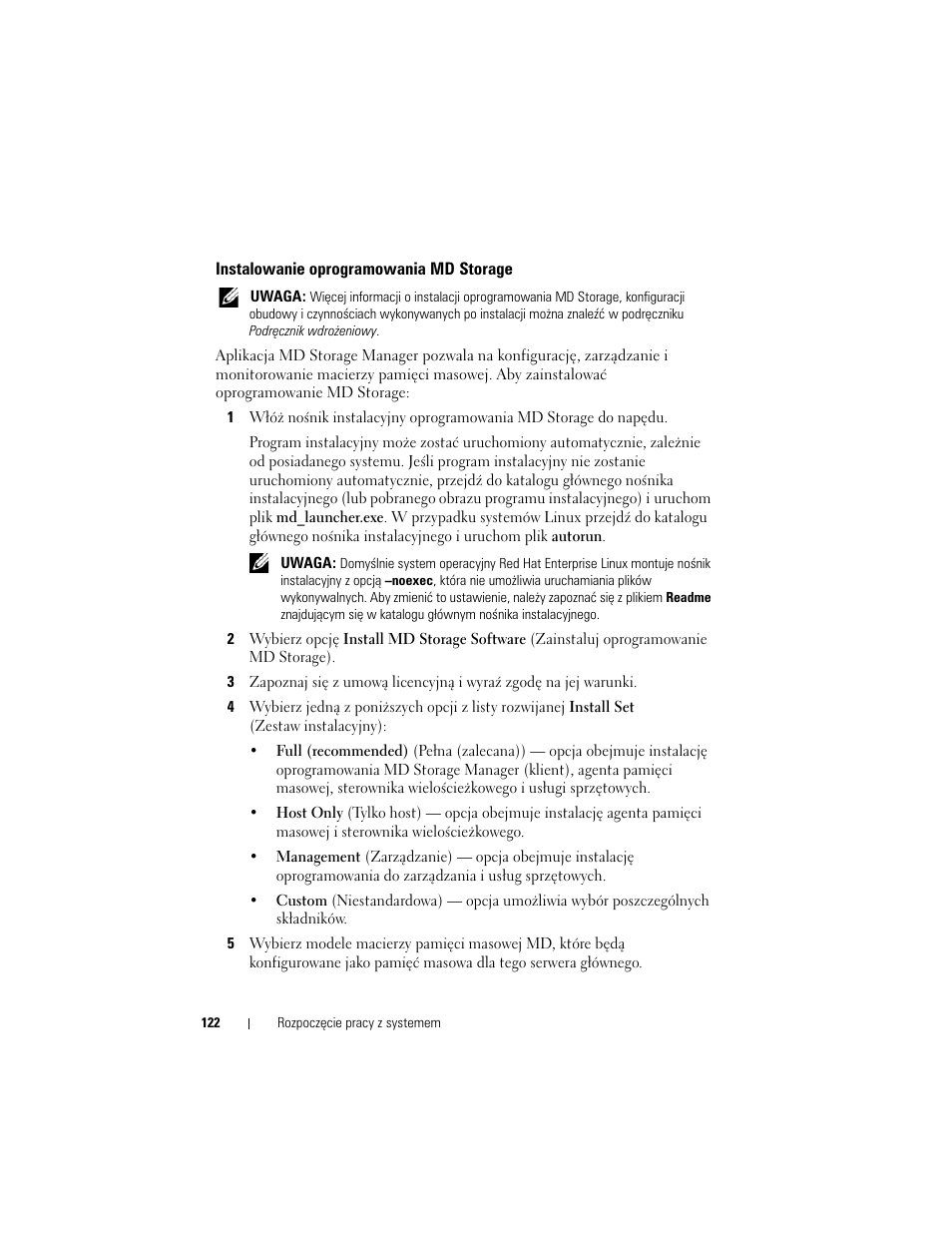 Instalowanie oprogramowania md storage | Dell POWERVAULT MD3620F User Manual | Page 124 / 222