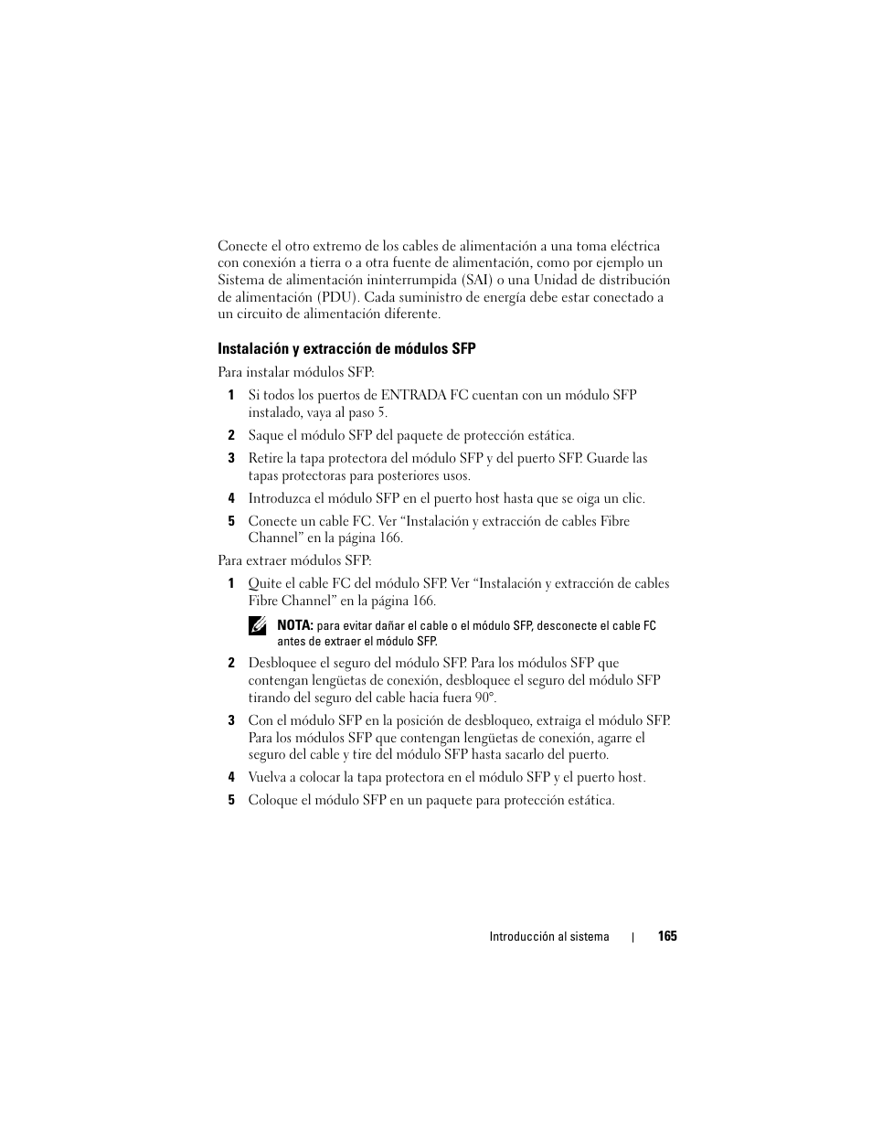 Instalación y extracción de módulos sfp | Dell POWERVAULT MD3620F User Manual | Page 167 / 222