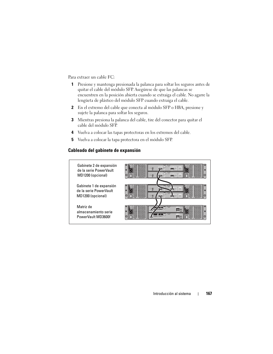 Cableado del gabinete de expansión | Dell POWERVAULT MD3620F User Manual | Page 169 / 222