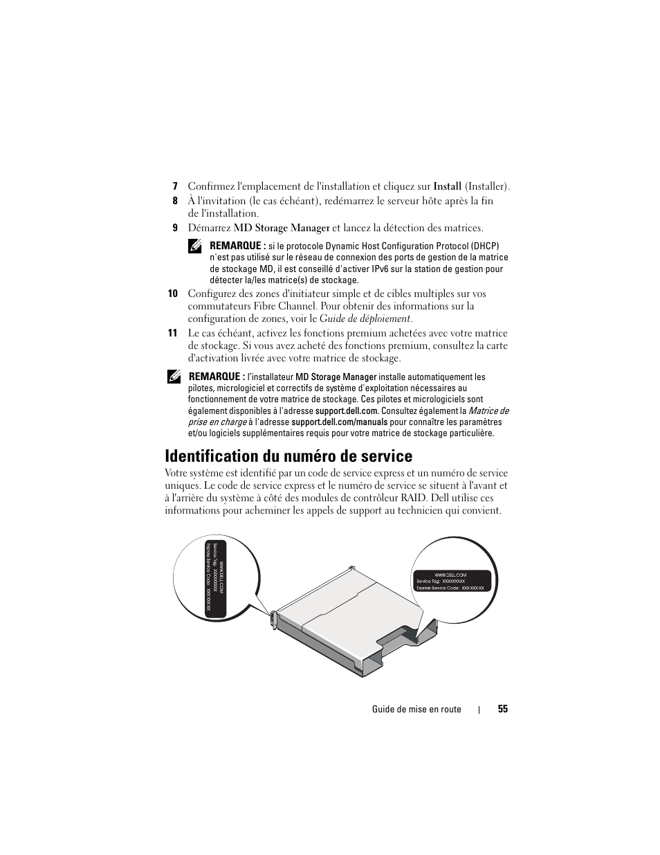 Identification du numéro de service | Dell POWERVAULT MD3620F User Manual | Page 57 / 222