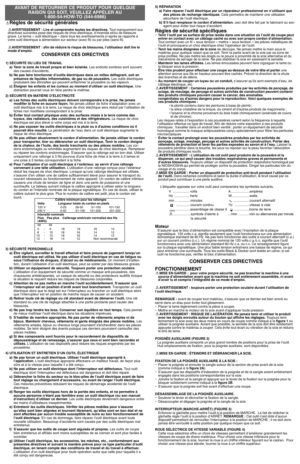 Règles de sécurité générales, Règles de sécurité spécifiques, Conserver ces directives fonctionnement | Conserver ces directives | Black & Decker Fire Storm 638034-00 User Manual | Page 3 / 6