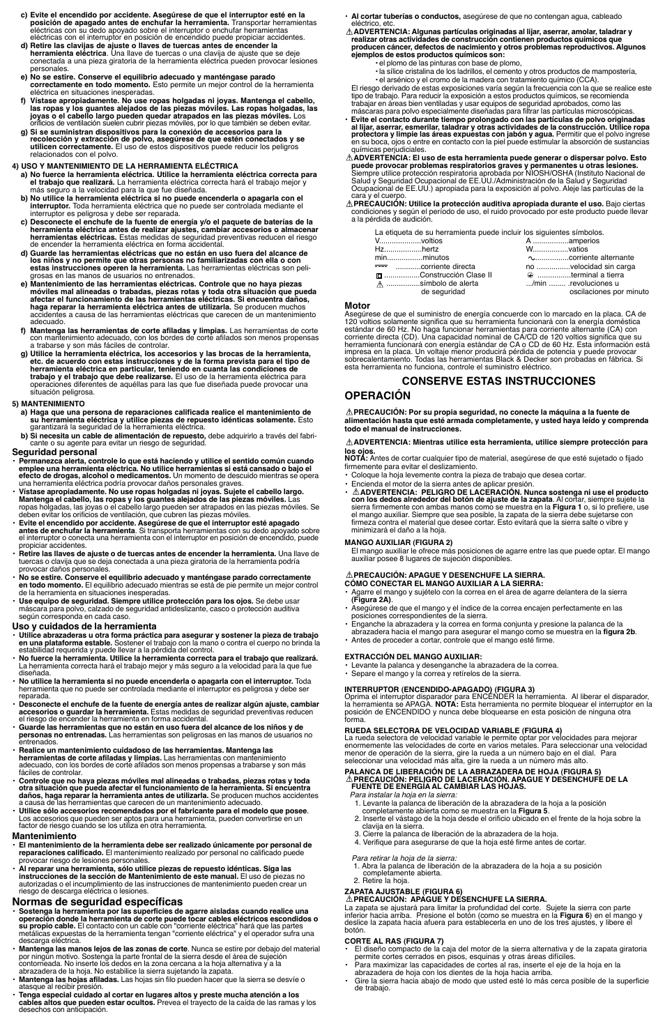 Normas de seguridad específicas, Conserve estas instrucciones operación | Black & Decker Fire Storm 638034-00 User Manual | Page 5 / 6