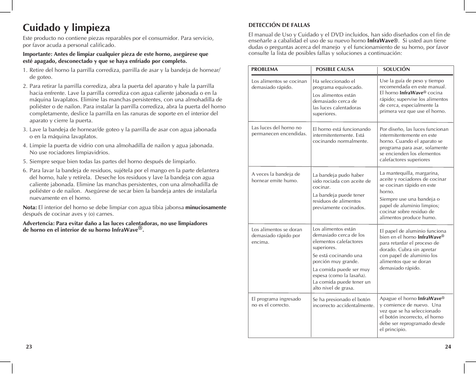 Cuidado y limpieza | Black & Decker INFRAWAVE FC351B User Manual | Page 13 / 41