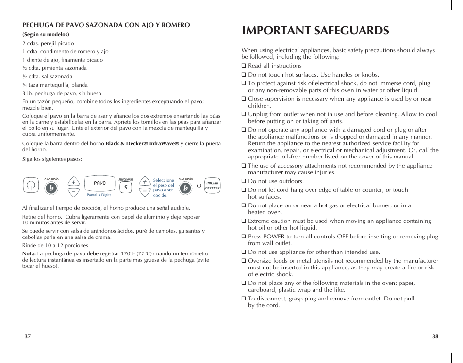 Important safeguards | Black & Decker INFRAWAVE FC351B User Manual | Page 20 / 41