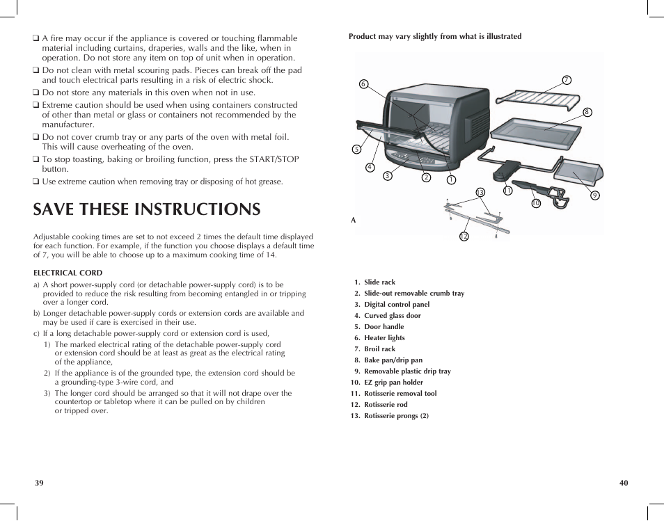 Save these instructions | Black & Decker INFRAWAVE FC351B User Manual | Page 21 / 41