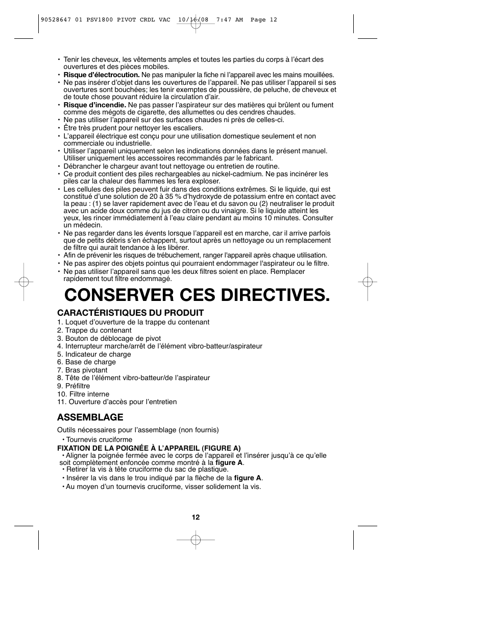 Conserver ces directives | Black & Decker 90528647 User Manual | Page 12 / 24