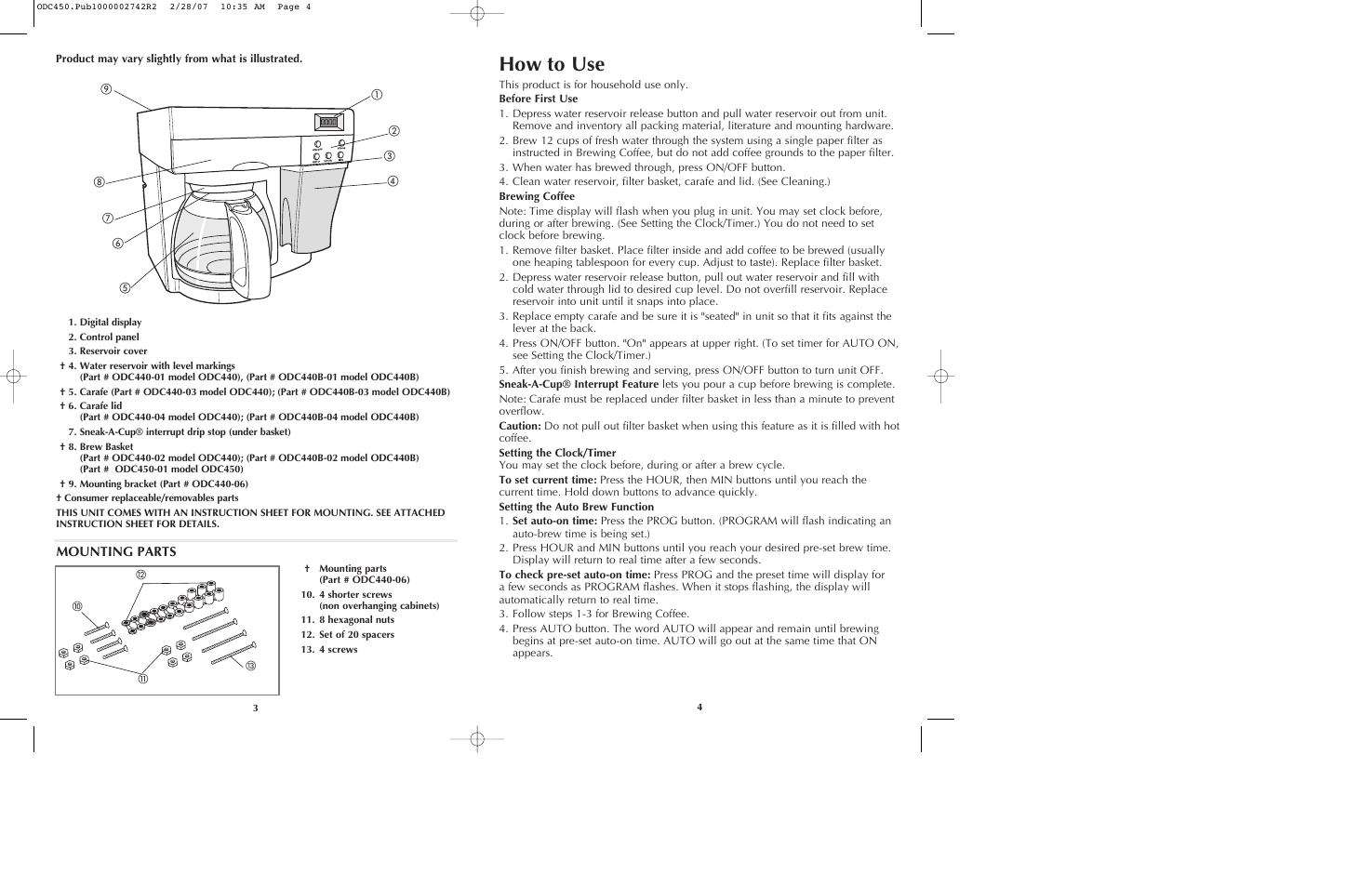 How to use, Mounting parts | Black & Decker ODC440 User Manual | Page 3 / 13