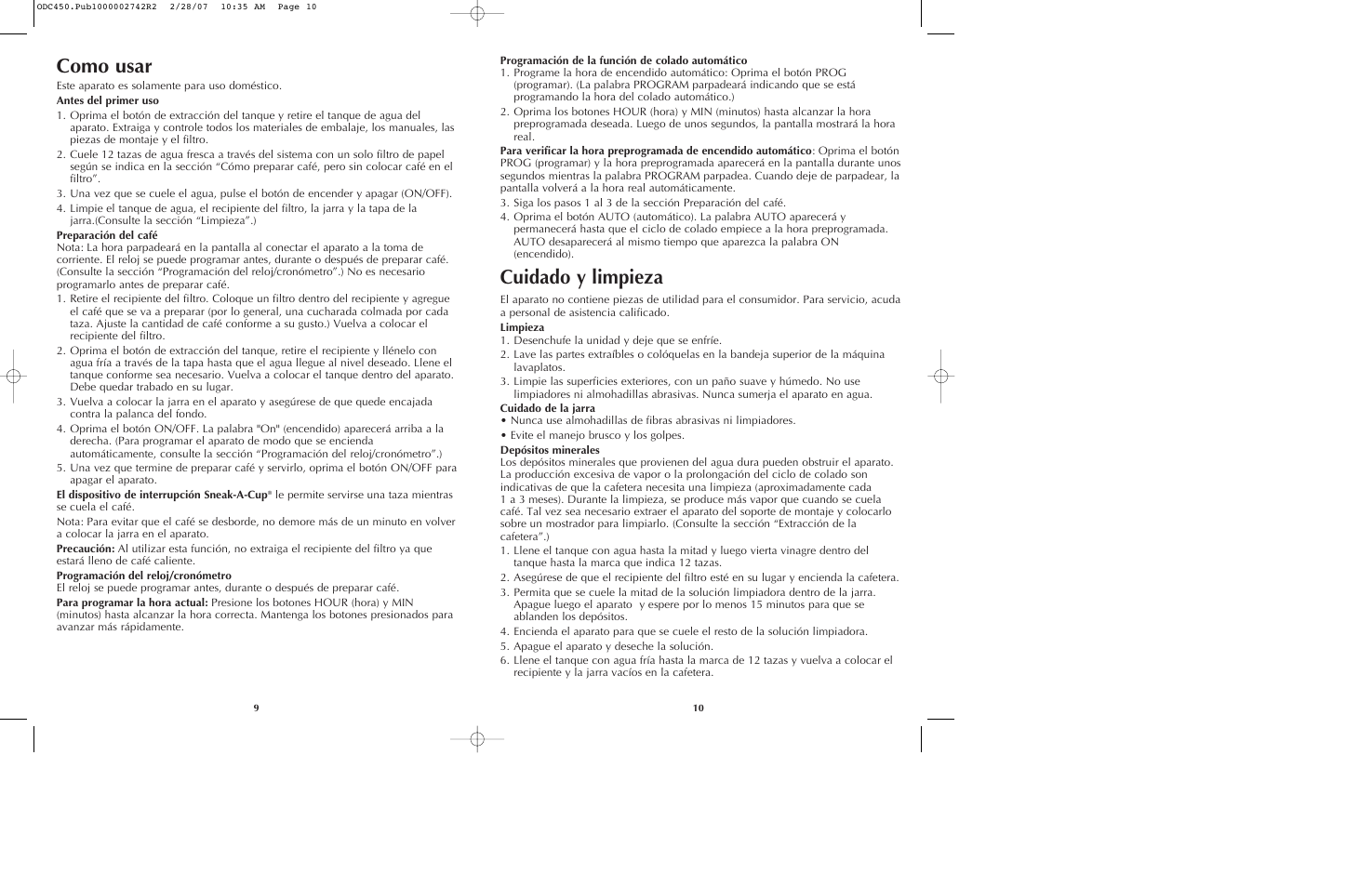 Como usar, Cuidado y limpieza | Black & Decker ODC440 User Manual | Page 6 / 13