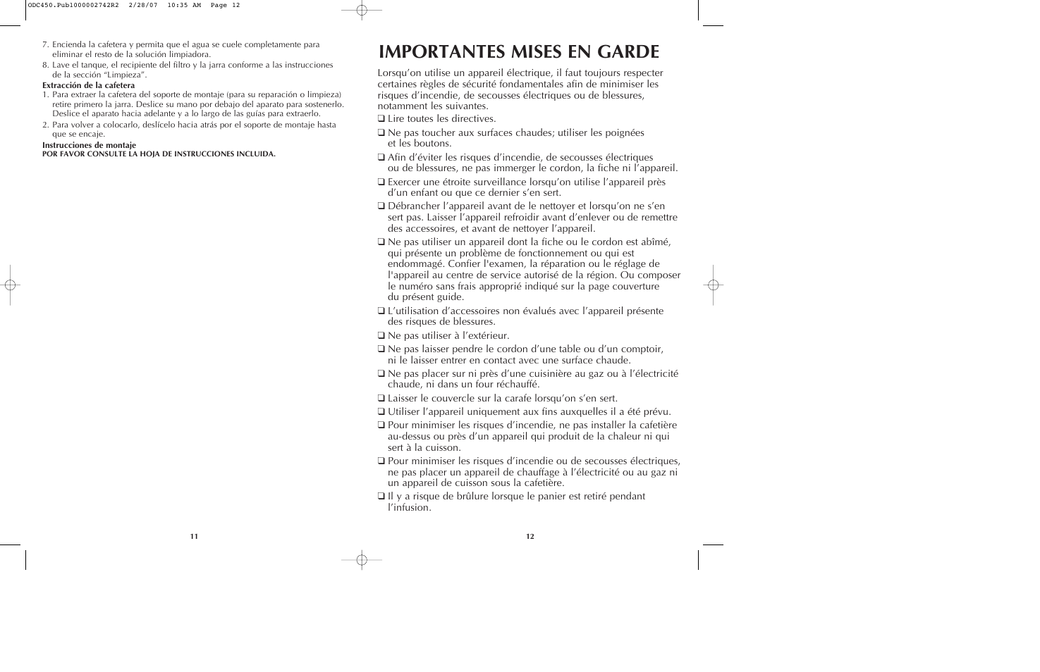 Importantes mises en garde | Black & Decker ODC440 User Manual | Page 7 / 13