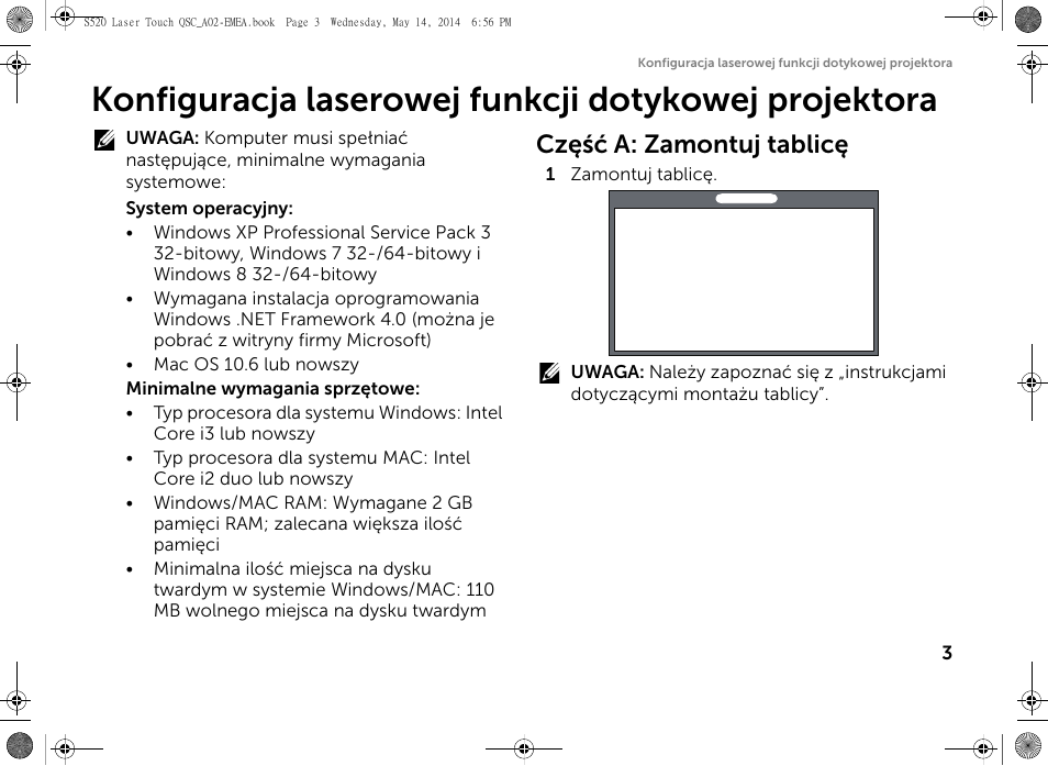 Część a: zamontuj tablicę | Dell S520 Projector User Manual | Page 145 / 242