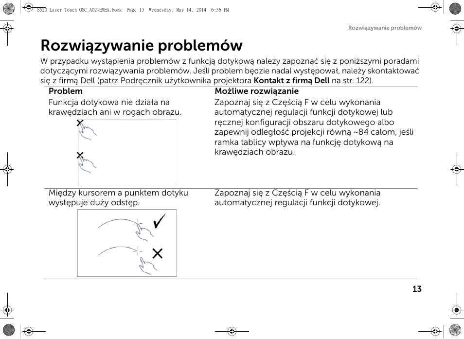 Rozwiązywanie problemów | Dell S520 Projector User Manual | Page 155 / 242