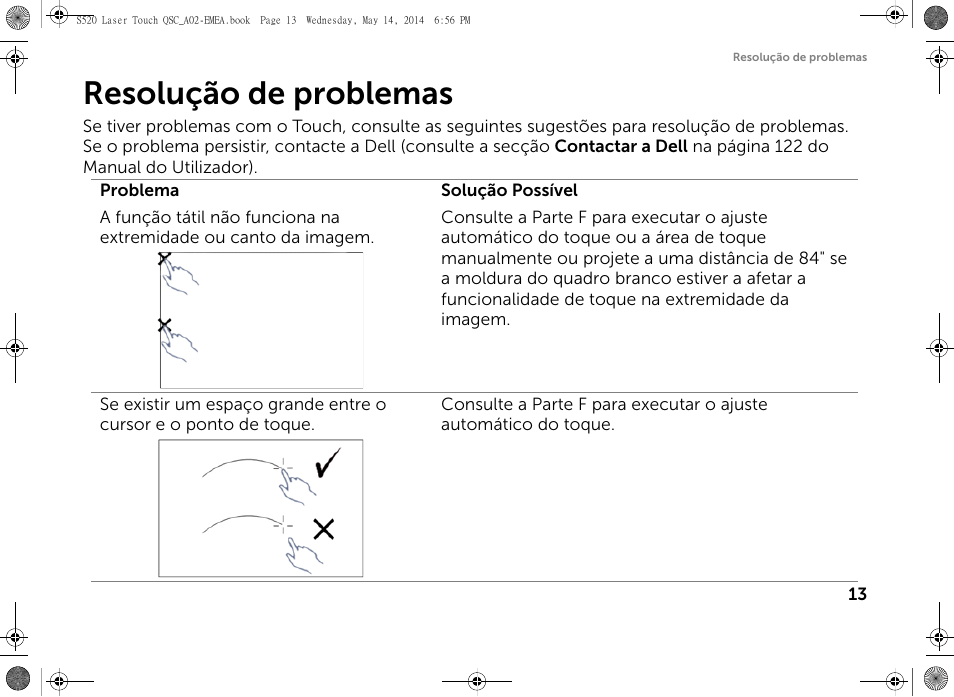 Resolução de problemas | Dell S520 Projector User Manual | Page 169 / 242