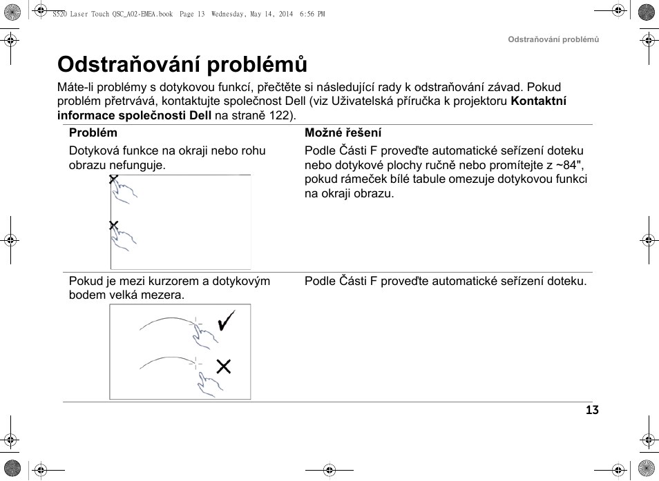 Odstraňování problémů | Dell S520 Projector User Manual | Page 29 / 242