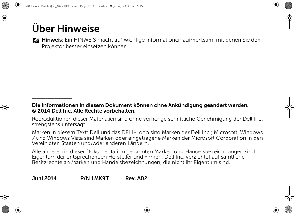 Über hinweise | Dell S520 Projector User Manual | Page 88 / 242