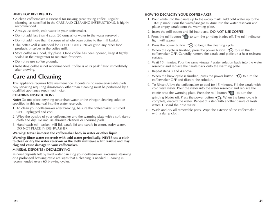 Care and cleaning | Black & Decker UCM200WG User Manual | Page 13 / 17