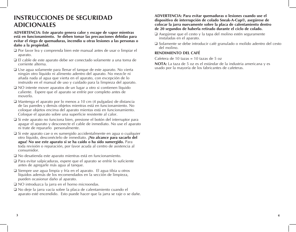 Instrucciones de seguridad adicionales | Black & Decker UCM200WG User Manual | Page 3 / 17