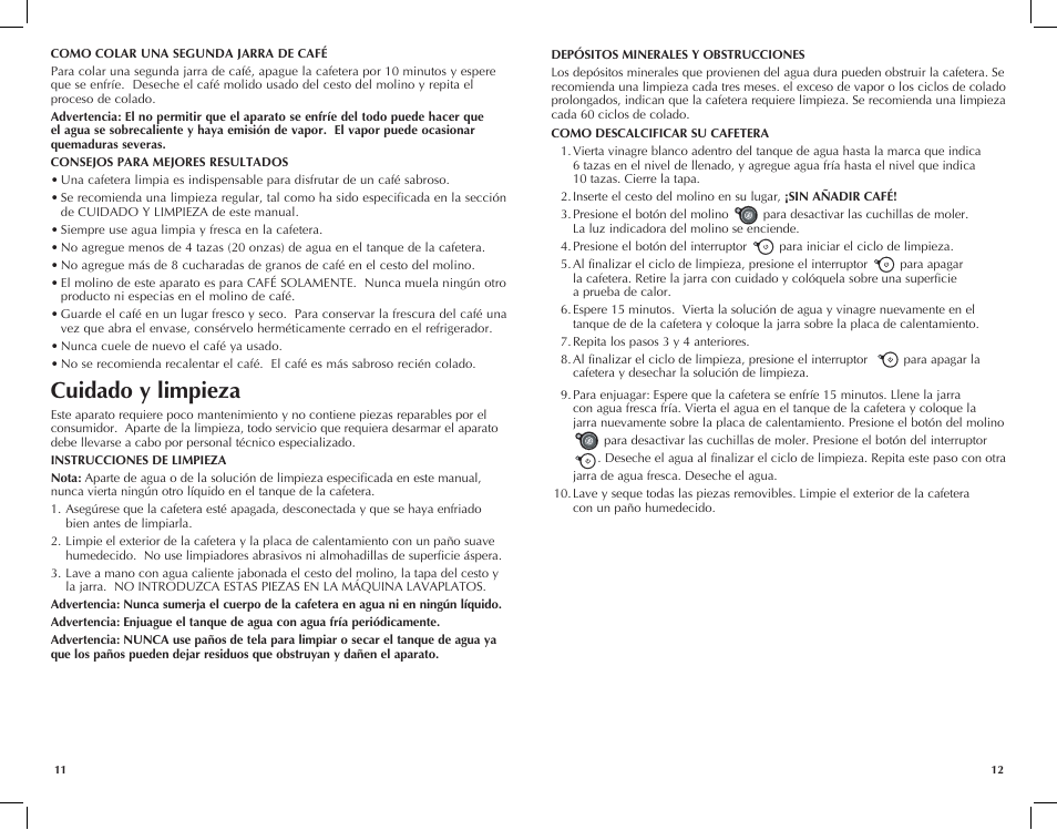 Cuidado y limpieza | Black & Decker UCM200WG User Manual | Page 7 / 17