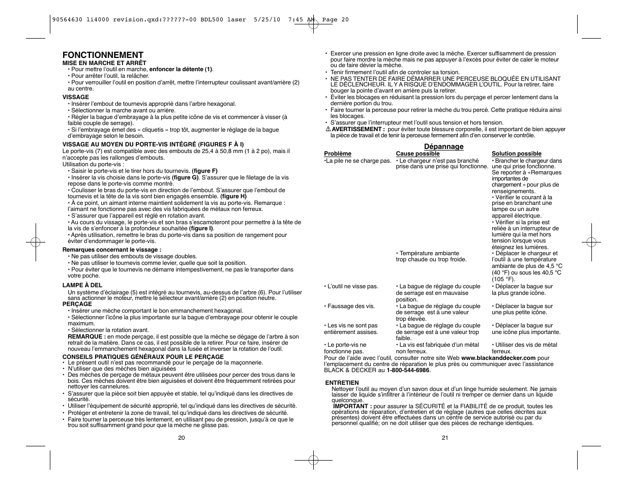 Fonctionnement | Black & Decker Li4000 User Manual | Page 11 / 19