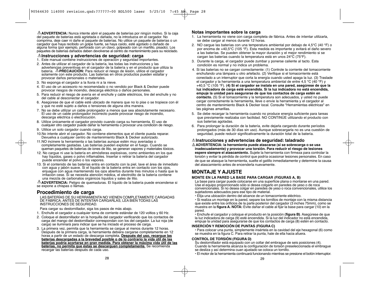 Montaje y ajuste, Procedimiento de carga | Black & Decker Li4000 User Manual | Page 15 / 19