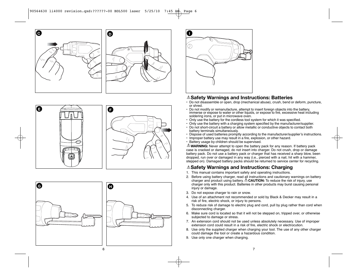 Safety warnings and instructions: batteries, Safety warnings and instructions: charging | Black & Decker Li4000 User Manual | Page 4 / 19