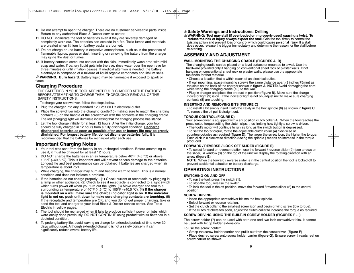 Charging procedure | Black & Decker Li4000 User Manual | Page 5 / 19