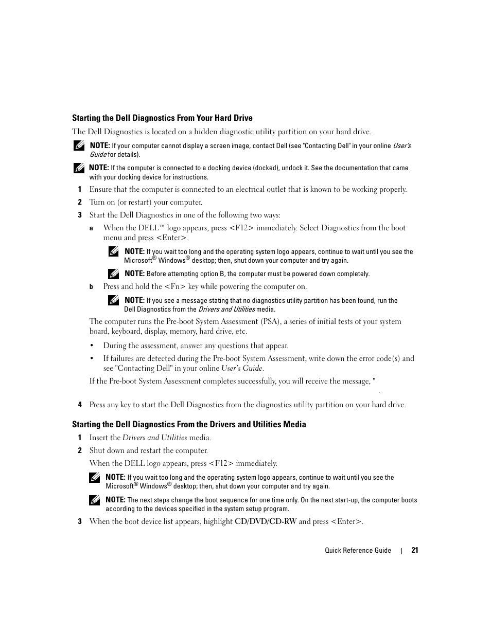 Starting the dell diagnostics from your hard drive | Dell Latitude D830 (Early 2007) User Manual | Page 21 / 258