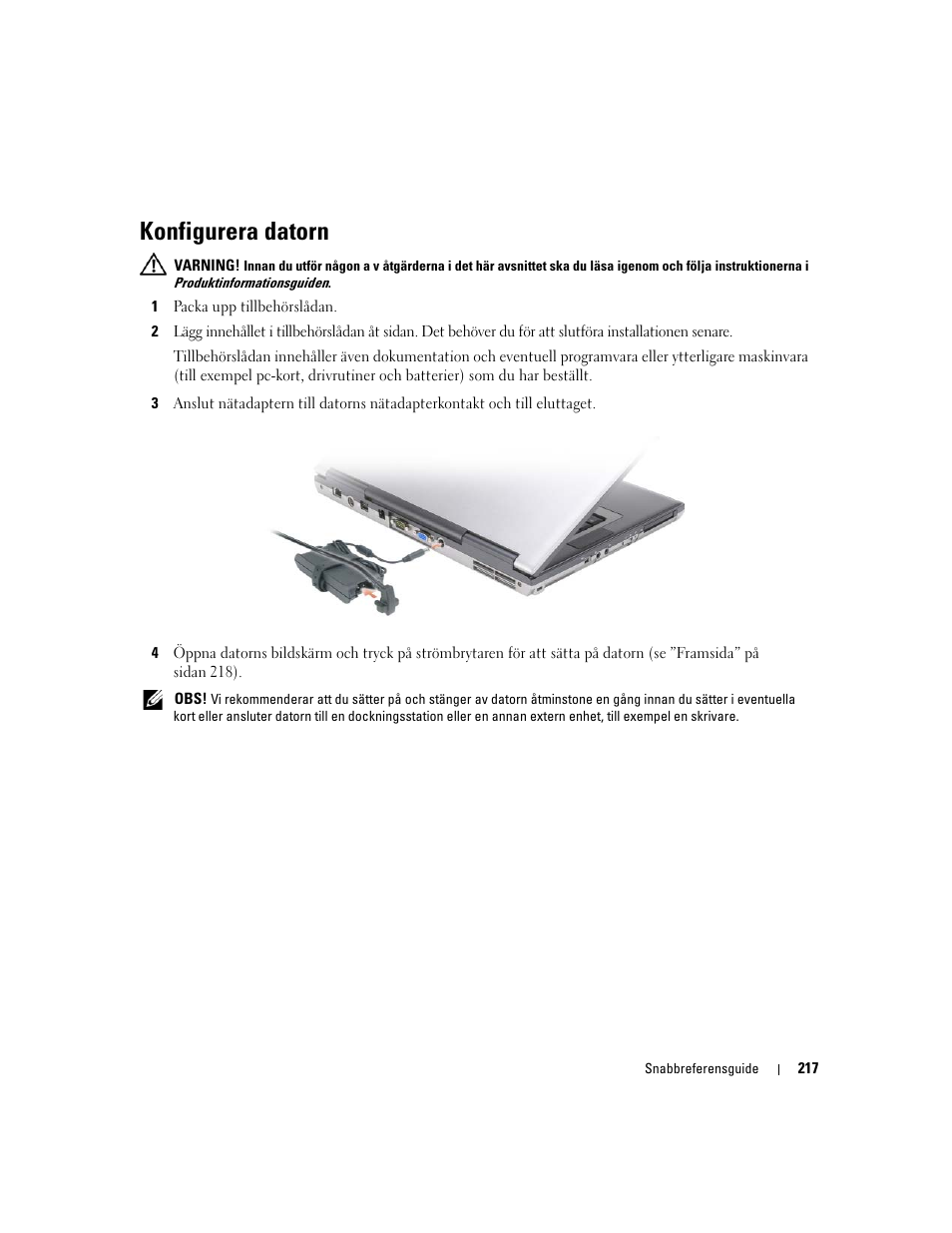 Konfigurera datorn | Dell Latitude D830 (Early 2007) User Manual | Page 217 / 258