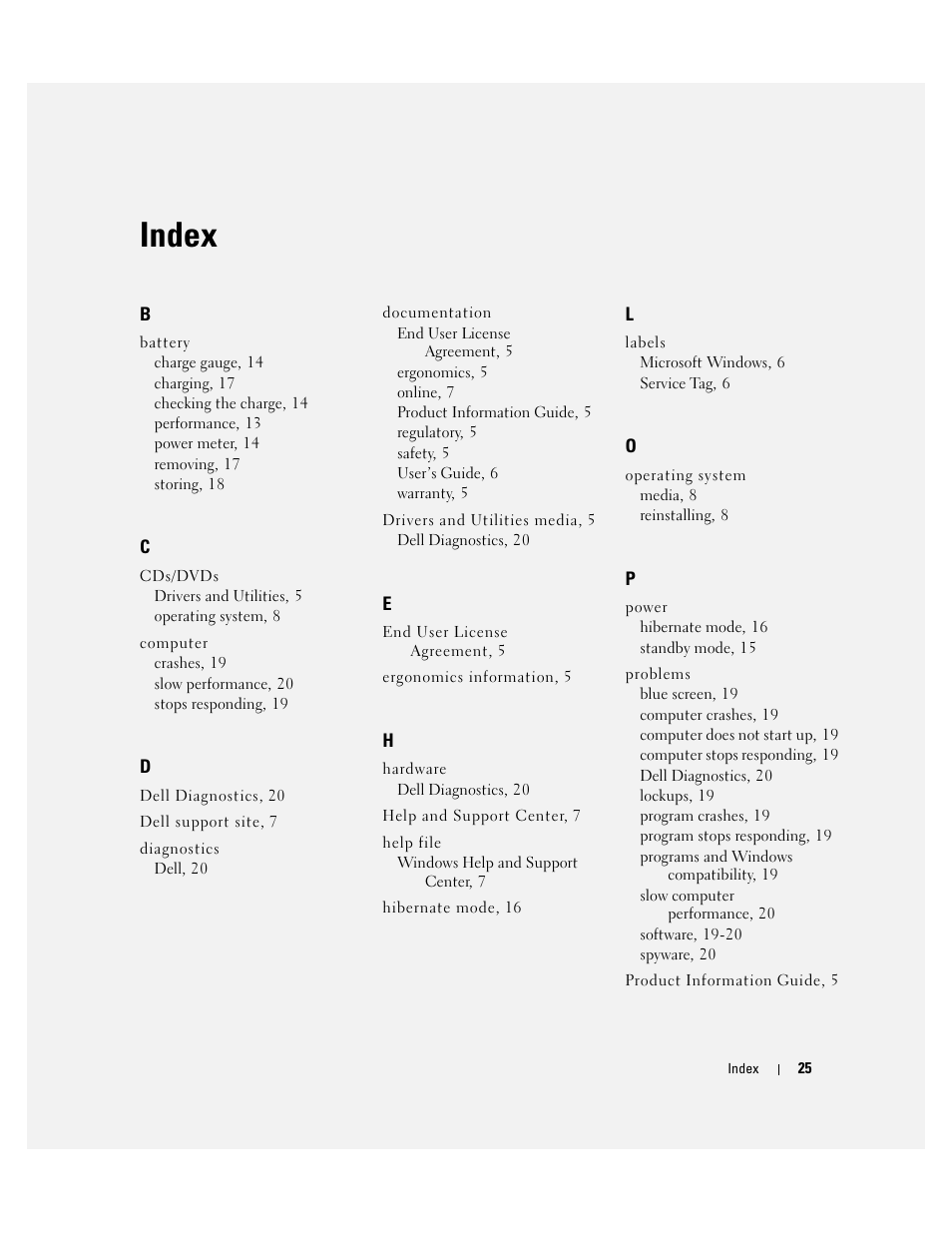 Index | Dell Latitude D830 (Early 2007) User Manual | Page 25 / 258